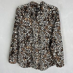 Talbots size L long sleeve button up shirt leopard print lightweight cotton